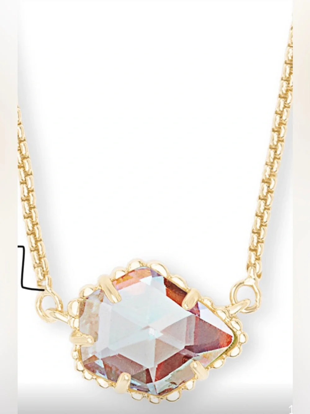 Kendra Scott Tessa Rose Gold Necklace Iridescent Dichroic Glass Crystal Dustbag